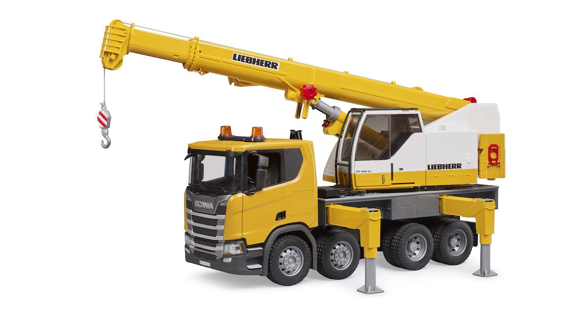 Nákladní auto Scania Super 560R s jeřábem Liebherr - Bruder 03571 1 Nákladní auto Scania Super 560R Liebherr jeřáb Bruder 3571