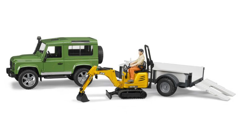 Land Rover s řidičem, přívěsem a minibagrem JCB - Bruder 02593 - Obrázek 3