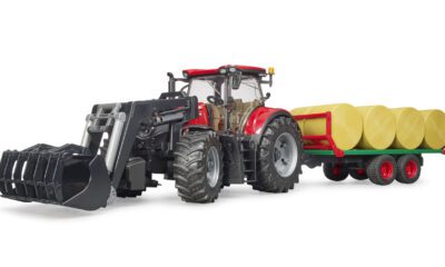 Traktor Case s nakladačem a přepravníkem balíků - Bruder 3198