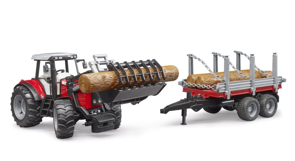 John Deere vs Massey Ferguson vs Fendt vs New Holland – který traktor Bruder je pro mě nejlepší? 6 Traktor Massey Ferguson 7480 s nakladačem a valníkem na dřevo – Bruder 02046