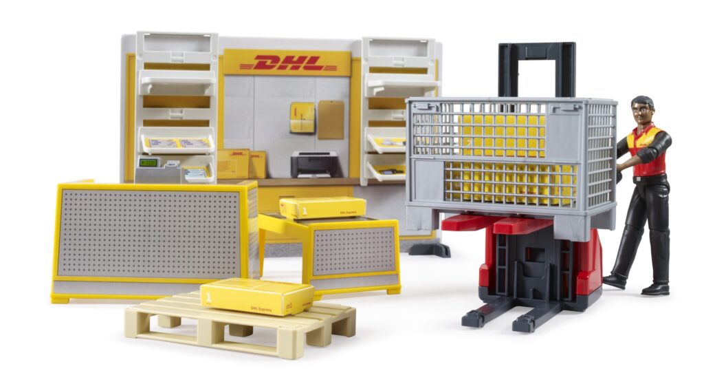 bworld DHL shop s paletovým vozíkem – Bruder 62251