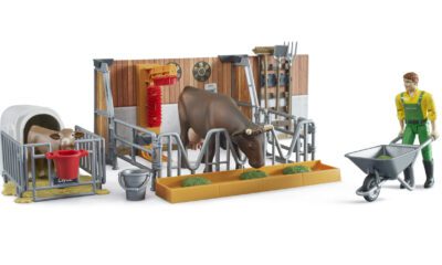 bworld Stáj pro krávy a telata s farmářem - Bruder 62611