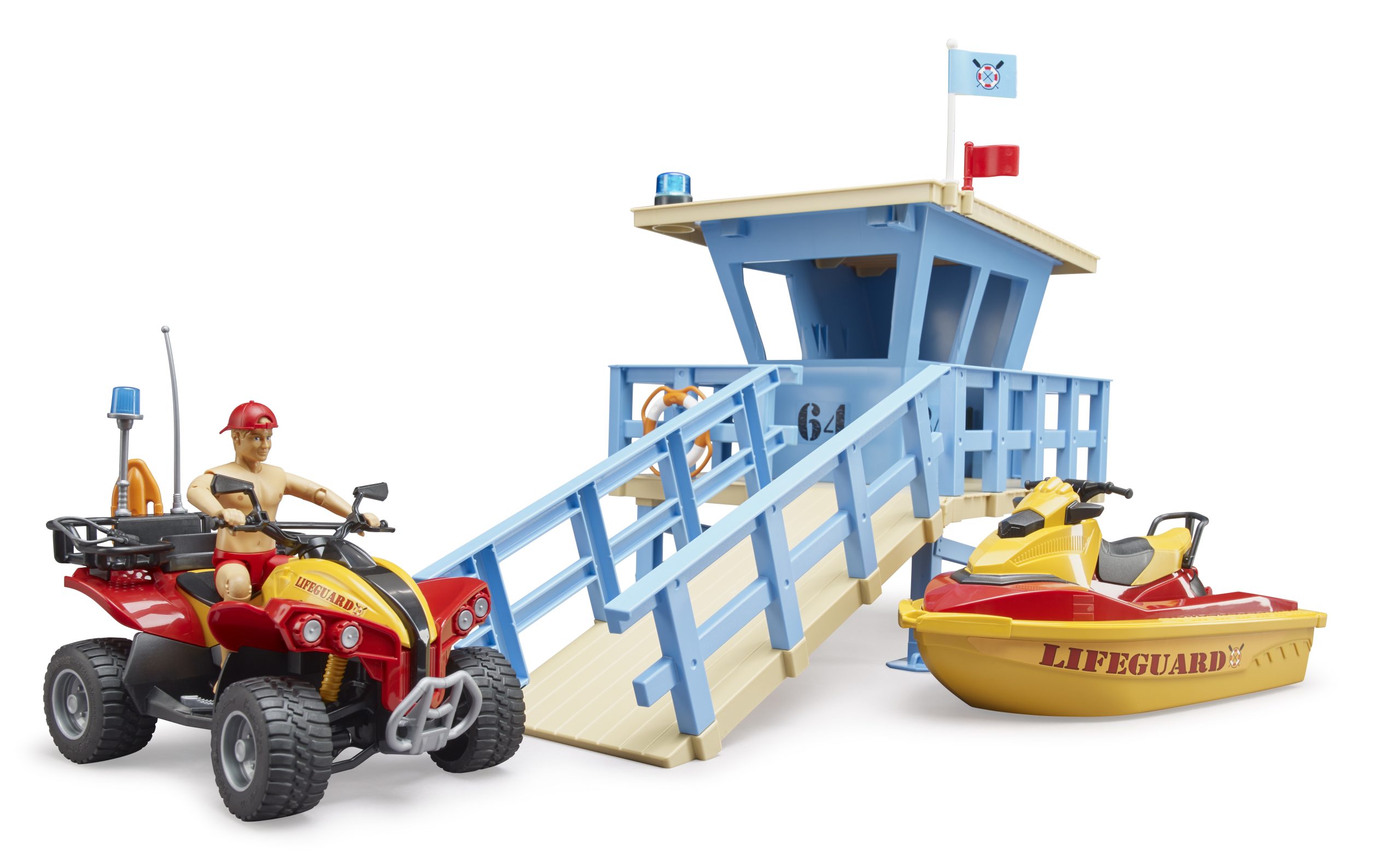 Věž pobřežní hlídky s plavčíkem, čtyřkolkou a vodním skútrem - Bruder 62780 4 Věž pobřežní hlídky s plavčíkem, čtyřkolkou a vodním skútrem - Bruder 62780 - Obrázek 4