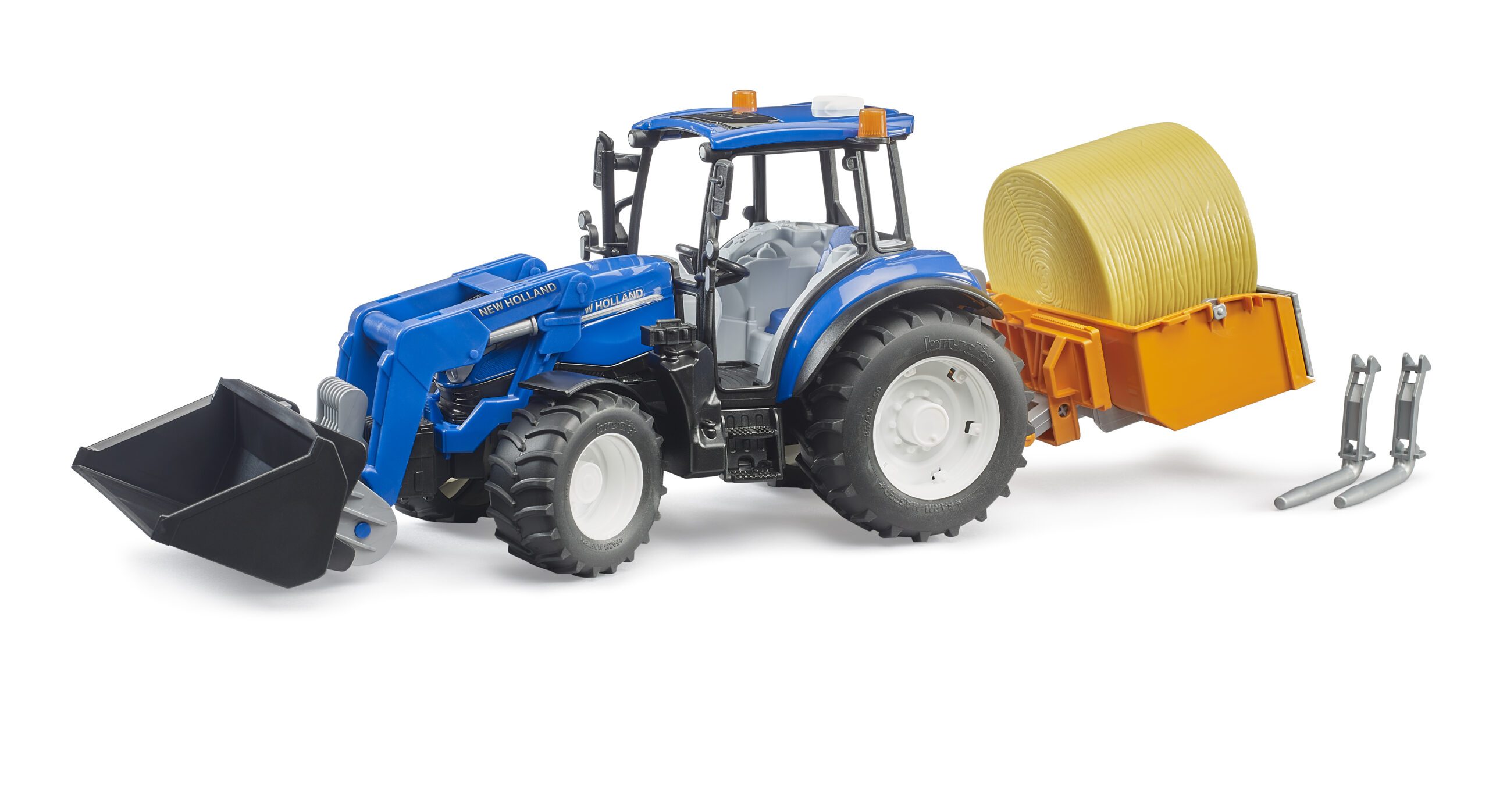 New Holland s nakladačem, sklápěcím boxem a vidlemi - Bruder 02187 10 Bruder model náklaďák