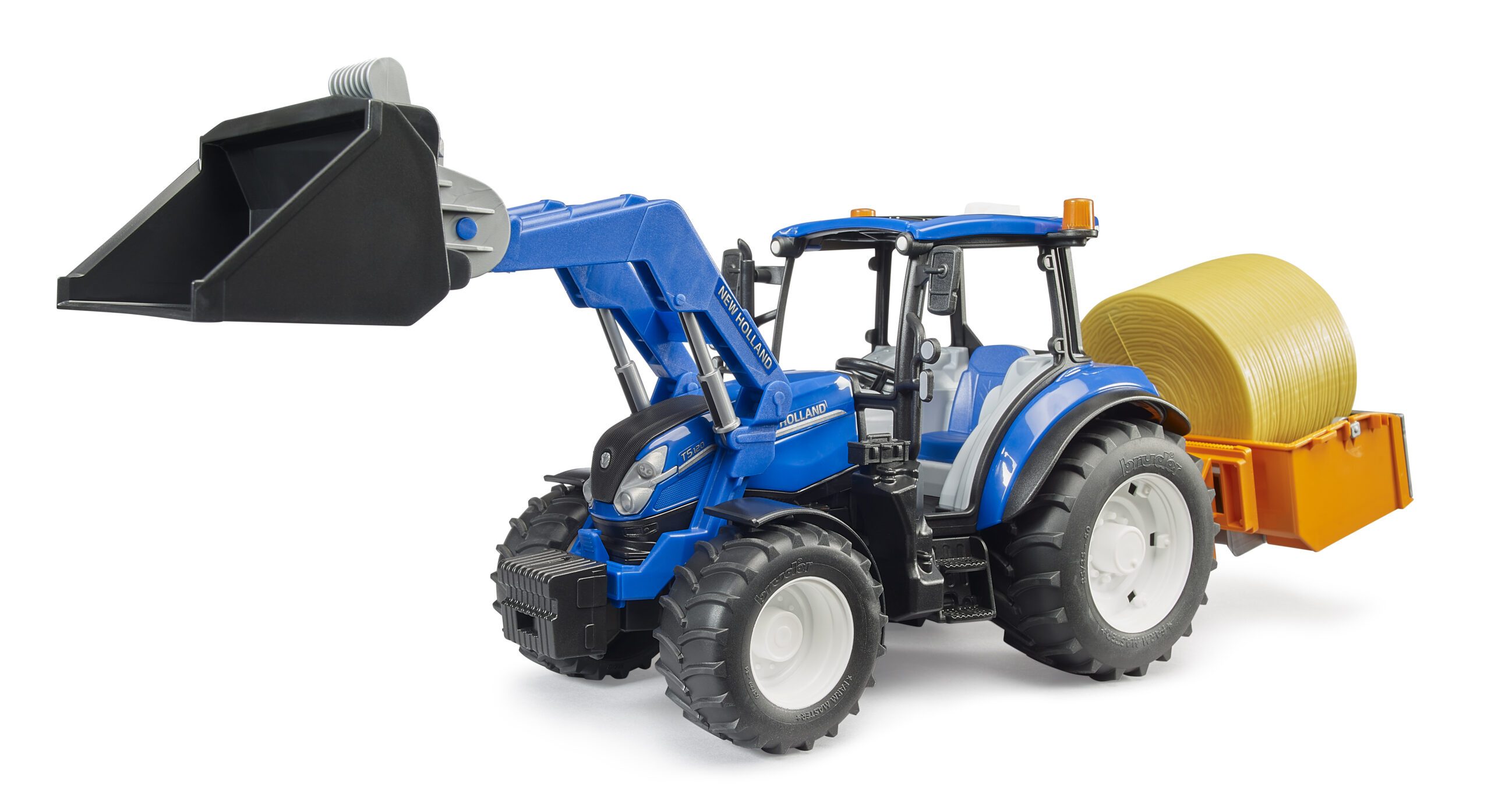 New Holland s nakladačem, sklápěcím boxem a vidlemi - Bruder 02187 1 New Holland T5.120 s nakladačem, sklápěcím boxem a vidlemi - Bruder 02187