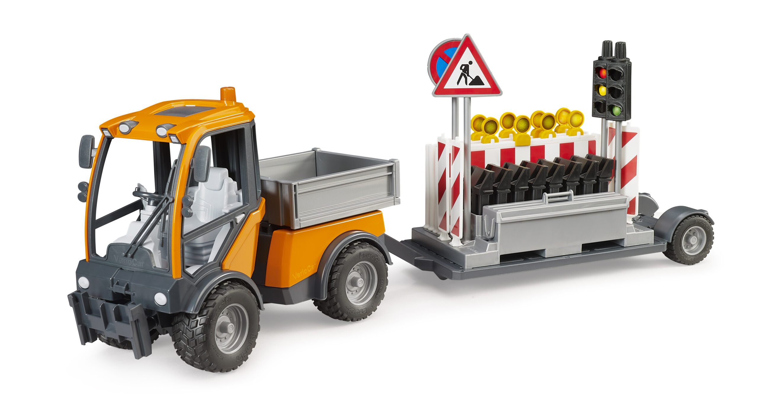 VarioCar s valníkem a přívěsem s dopravním značením - Bruder 02693 1 VarioCar s valníkem a přívěsem s dopravním značením - Bruder 02693