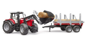 Traktor Massey Ferguson 7480 s nakladačem a valníkem na dřevo - Bruder 2046