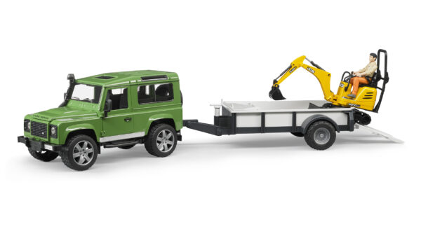 Land Rover s řidičem, přívěsem a minibagrem JCB - Bruder 02593 - Obrázek 2