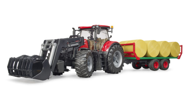 Traktor Case s nakladačem a přepravníkem balíků - Bruder 3198