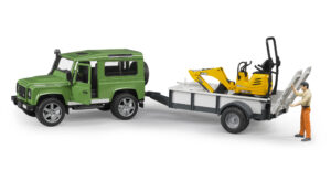 Land Rover s řidičem, přívěsem a minibagrem JCB - Bruder 2593