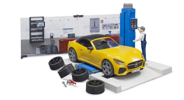 bworld Autodílna s mechanikem a roadsterem - Bruder 62110 - Obrázek 2