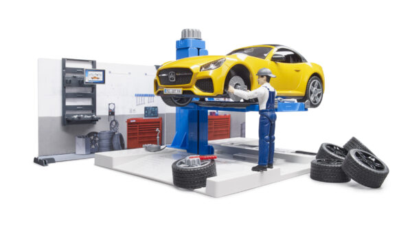 bworld Autodílna s mechanikem a roadsterem - Bruder 62110 - Obrázek 3