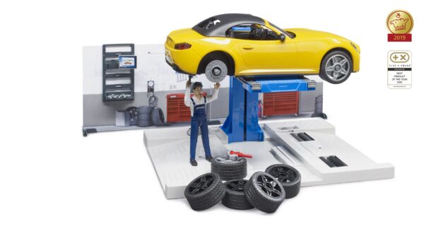 bworld Autodílna s mechanikem a roadsterem - Bruder 62110 - Obrázek 4