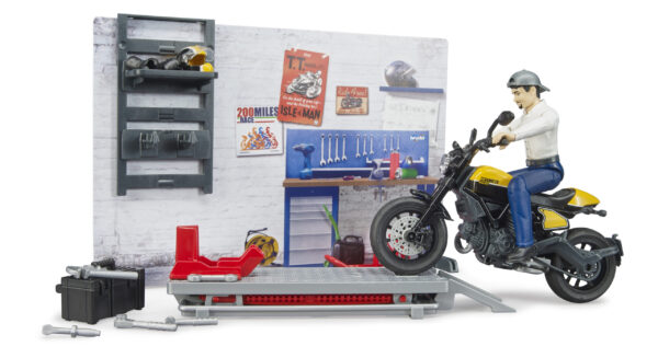 bworld Motodílna s mechanikem a motorkou Ducati Scrambler - Bruder 62102 - Obrázek 5