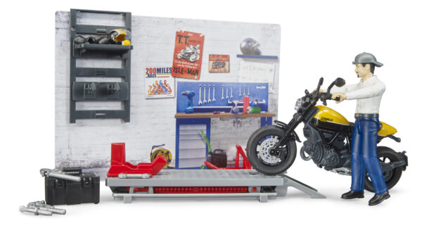 bworld Motodílna s mechanikem a motorkou Ducati Scrambler - Bruder 62102 - Obrázek 6