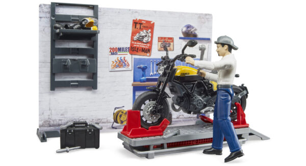 bworld Motodílna s mechanikem a motorkou Ducati Scrambler - Bruder 62102 - Obrázek 7