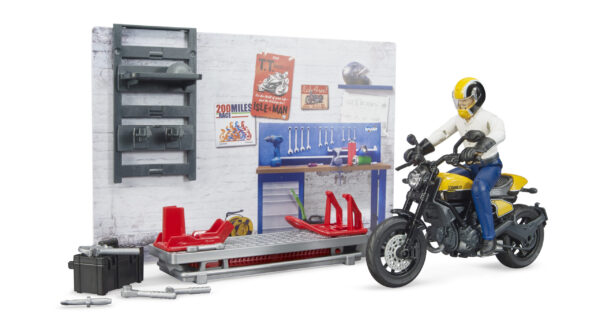 bworld Motodílna s mechanikem a motorkou Ducati Scrambler - Bruder 62102 - Obrázek 8