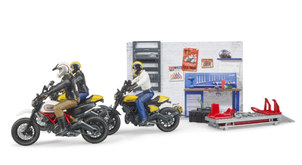 bworld Motodílna s mechanikem a motorkou Ducati Scrambler - Bruder 62102 - Obrázek 9