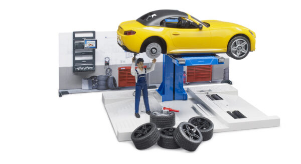 bworld Autodílna s mechanikem a roadsterem - Bruder 62110