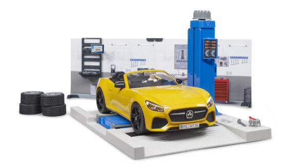 bworld Autodílna s mechanikem a roadsterem - Bruder 62110 - Obrázek 6