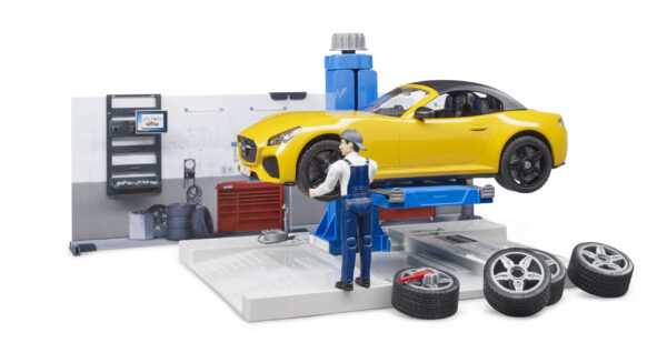 bworld Autodílna s mechanikem a roadsterem - Bruder 62110 - Obrázek 8
