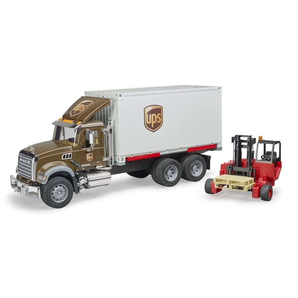 Nákladní auto UPS Mack Granite s vysokozdvižným vozíkem - Bruder 02828 1 Nákladní auto UPS Mack Granite s vysokozdvižným vozíkem - Bruder 02828