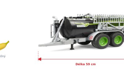 Cisterna s postřikovačem Fliegl Jumbo Line Plus - Bruder 02036 — skutečná velikost 59 × 75 × 23,5 cm, porovnání s banánem