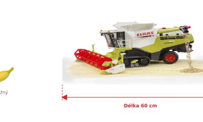 Kombajn Claas Lexion 780 - Bruder 02119 — skutečná velikost 60 × 47 × 23,5 cm, porovnání s banánem