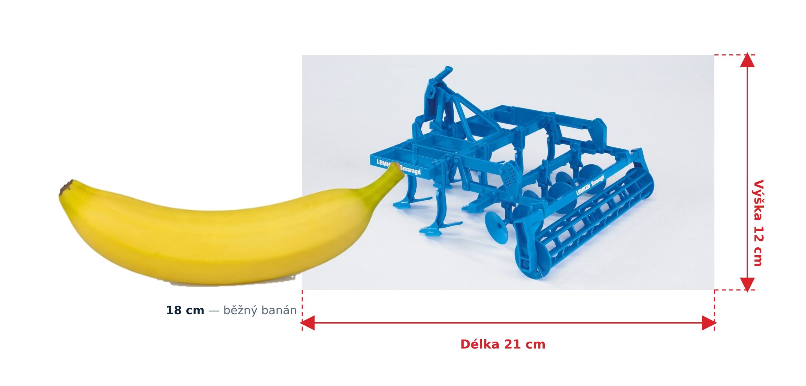 Kypřič půdy Lemken - Bruder 02329 2 Kypřič půdy Lemken - Bruder 02329 — skutečná velikost 21 × 20 × 12 cm, porovnání s banánem