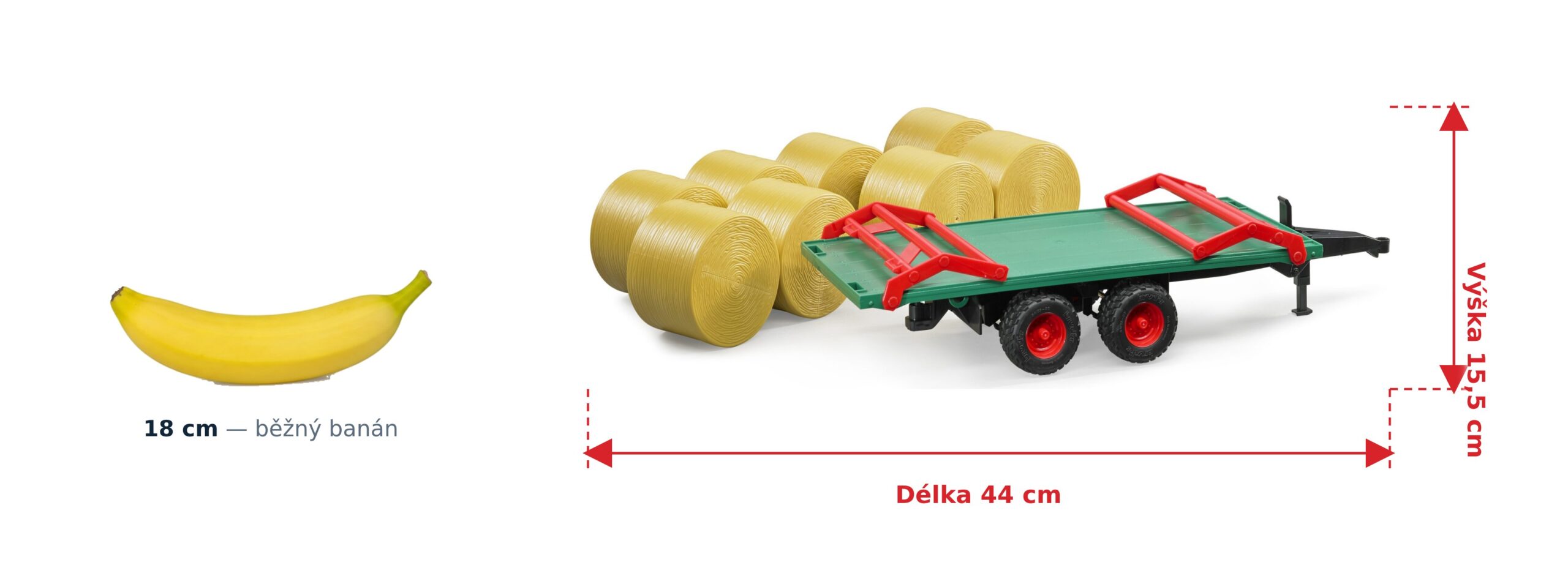 Přepravník balíků - Bruder 02220 2 Přepravník balíků - Bruder 02220 — skutečná velikost 44 × 15,5 × 15,5 cm, porovnání s banánem