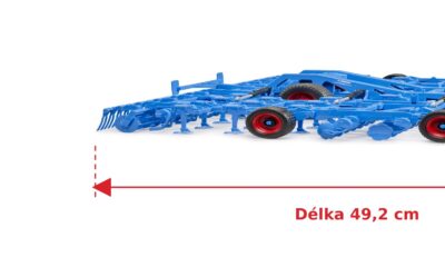 Půdní kultivátor Lemken Grubber Koralin 9 - Bruder 02228 — skutečná velikost 49,2 × 45,8 × 7,2 cm, porovnání s banánem