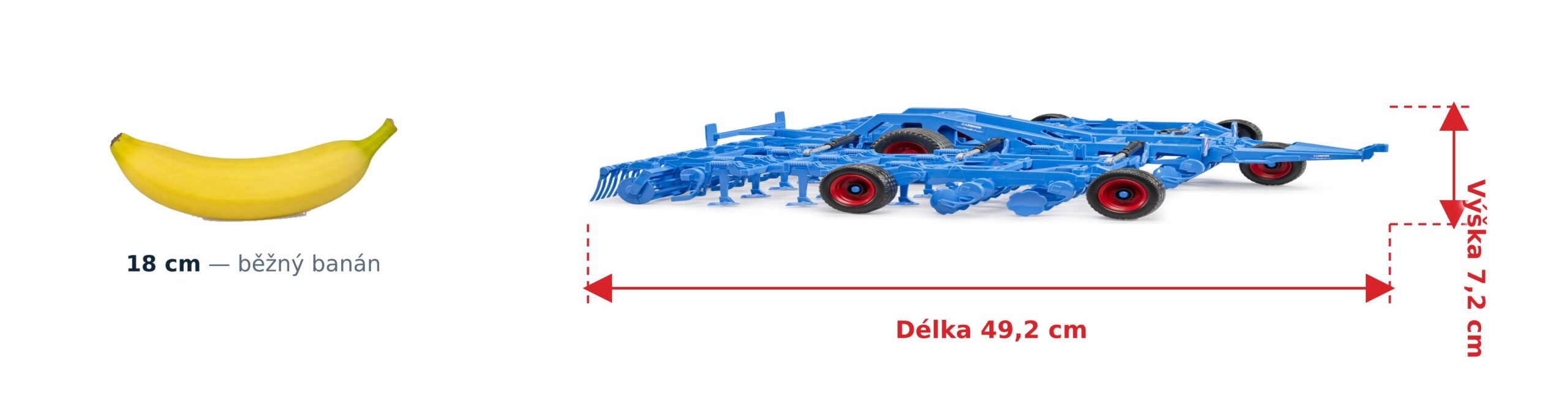 Půdní kultivátor Lemken Grubber Koralin 9 - Bruder 02228 2 Půdní kultivátor Lemken Grubber Koralin 9 - Bruder 02228 — skutečná velikost 49,2 × 45,8 × 7,2 cm, porovnání s banánem