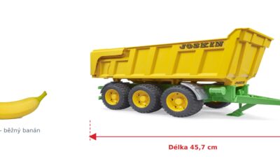 Sklápěcí přívěs Joskin - Bruder 02212 — skutečná velikost 45,7 × 18,1 × 20,8 cm, porovnání s banánem